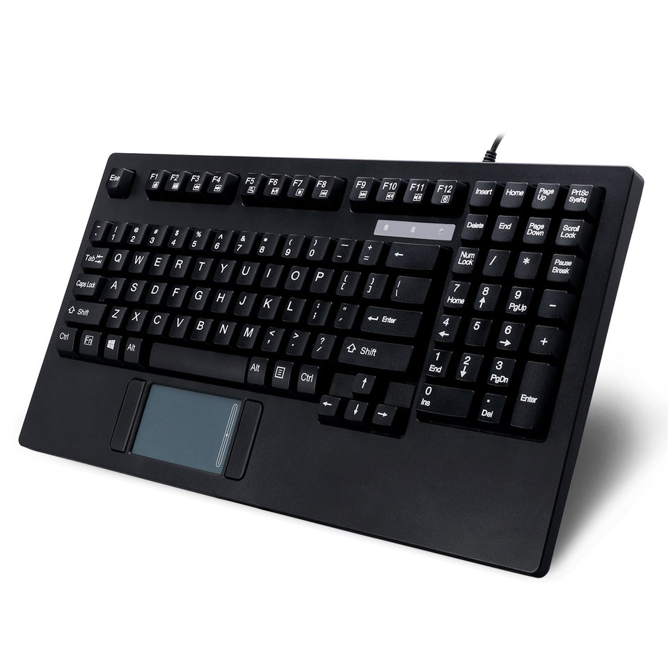Adesso front view of AKB-425UB keyboard showing compact 1U layout and durability benefits