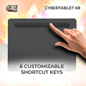 Adesso Cybertablet K8 stylus close-up highlighting battery-free pen for uninterrupted drawing