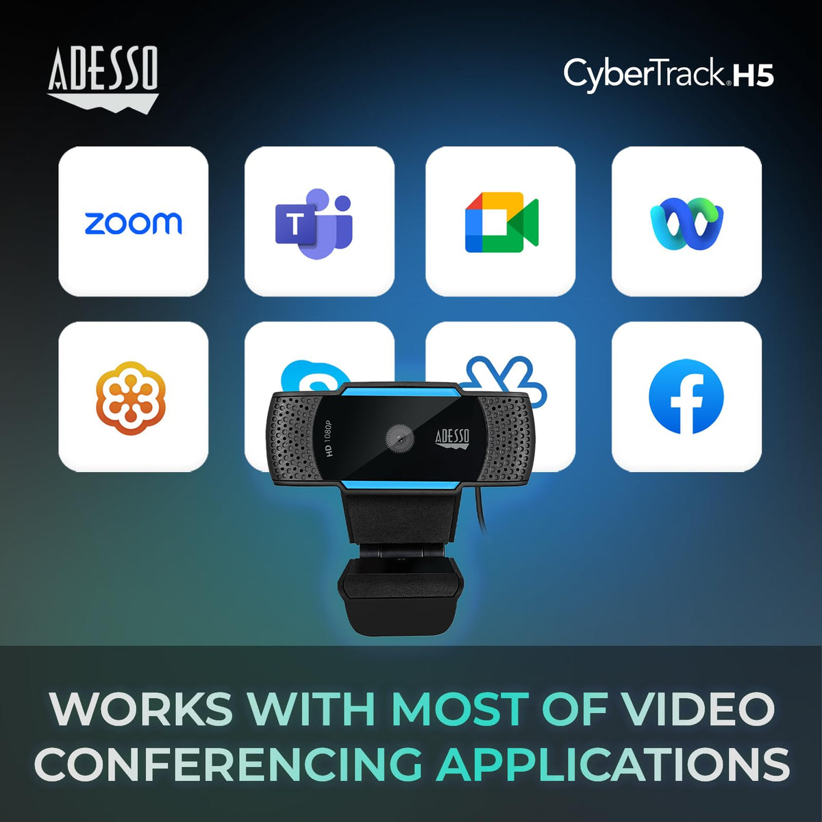 Adesso CyberTrack H5 mounted on a tripod illustrating flexible placement and stable framing