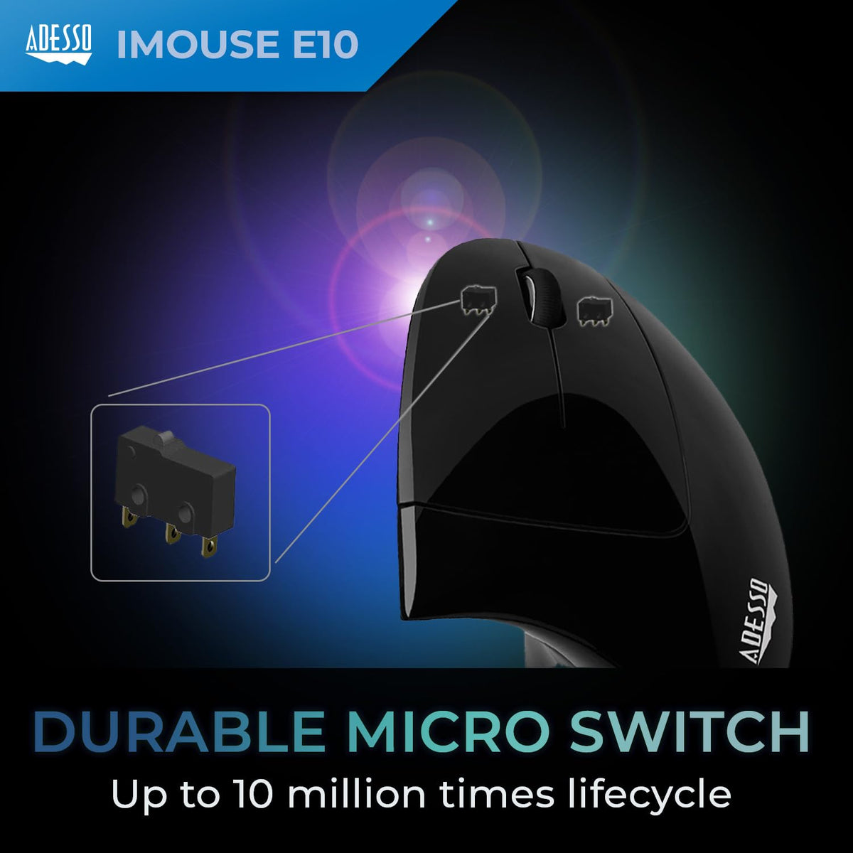 Adesso iMouse E10 DPI button close-up showing easy sensitivity switching on the fly