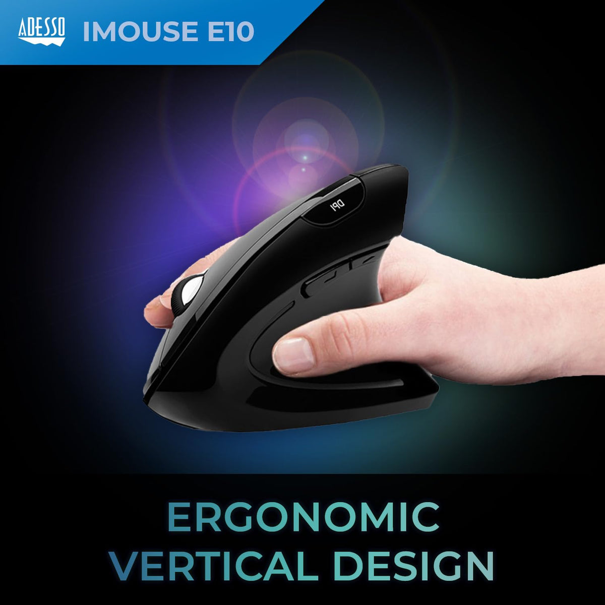 Adesso iMouse E10 top view of buttons and scroll wheel for precise control