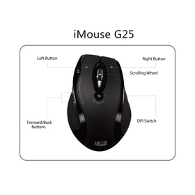 Adesso iMouse G25 left side displaying back and forward internet navigation buttons
