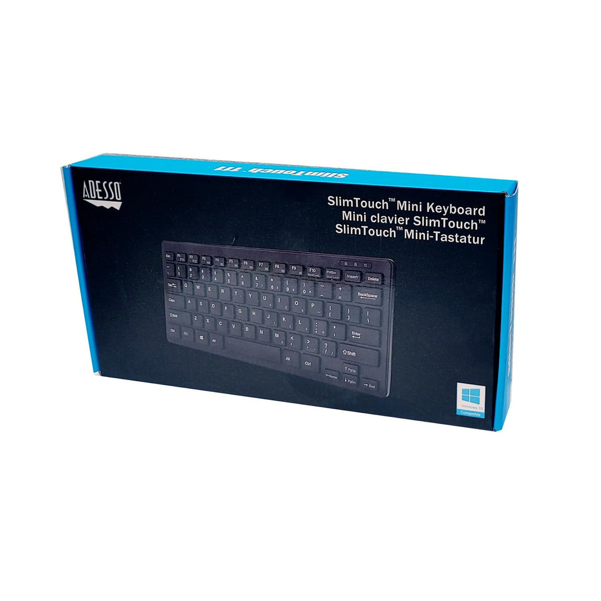 Adesso SlimTouch Mini keyboard in a compact desk setup saves space