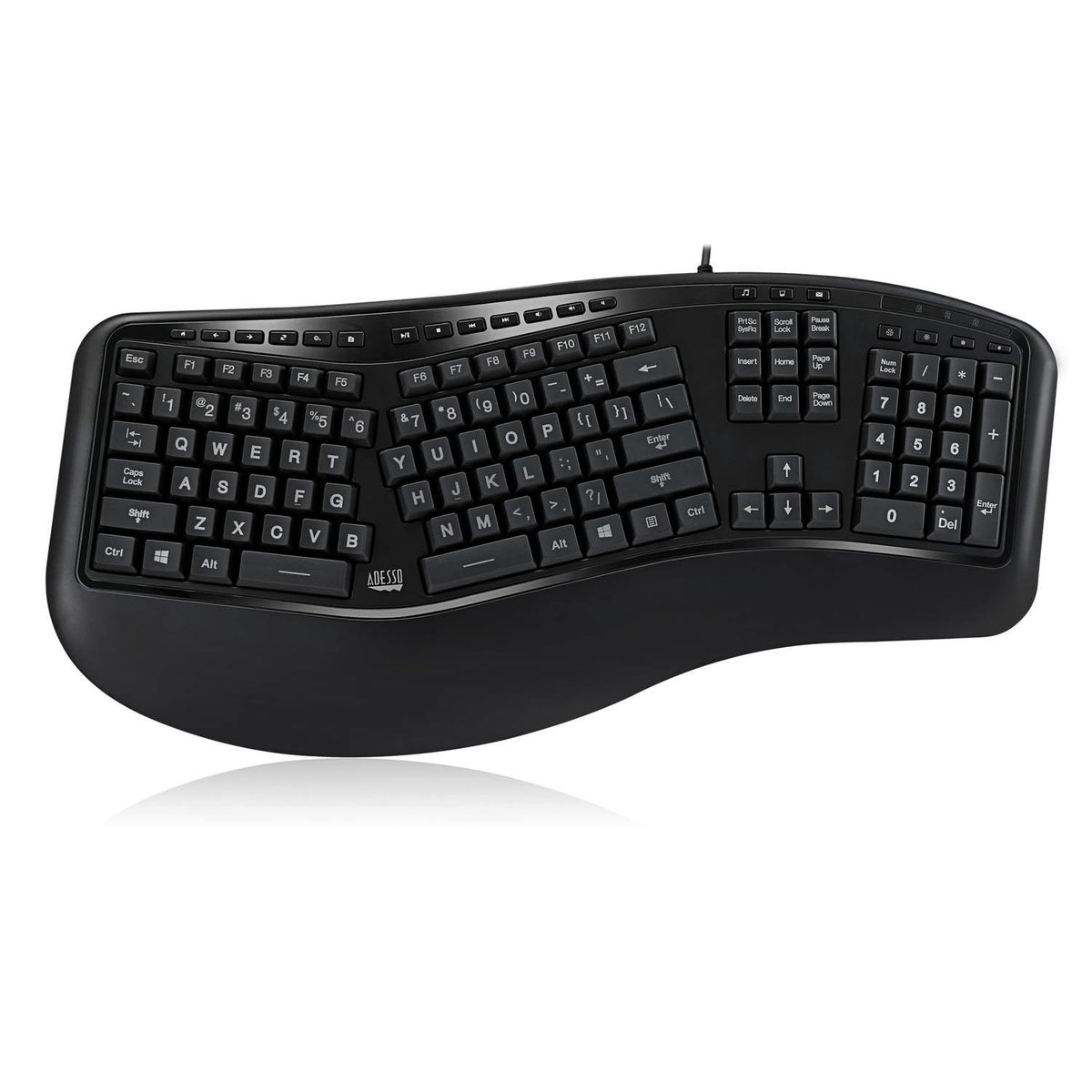 Adesso Tru-Form 150 integrated palm rest detail showing wrist support for reduced fatigue