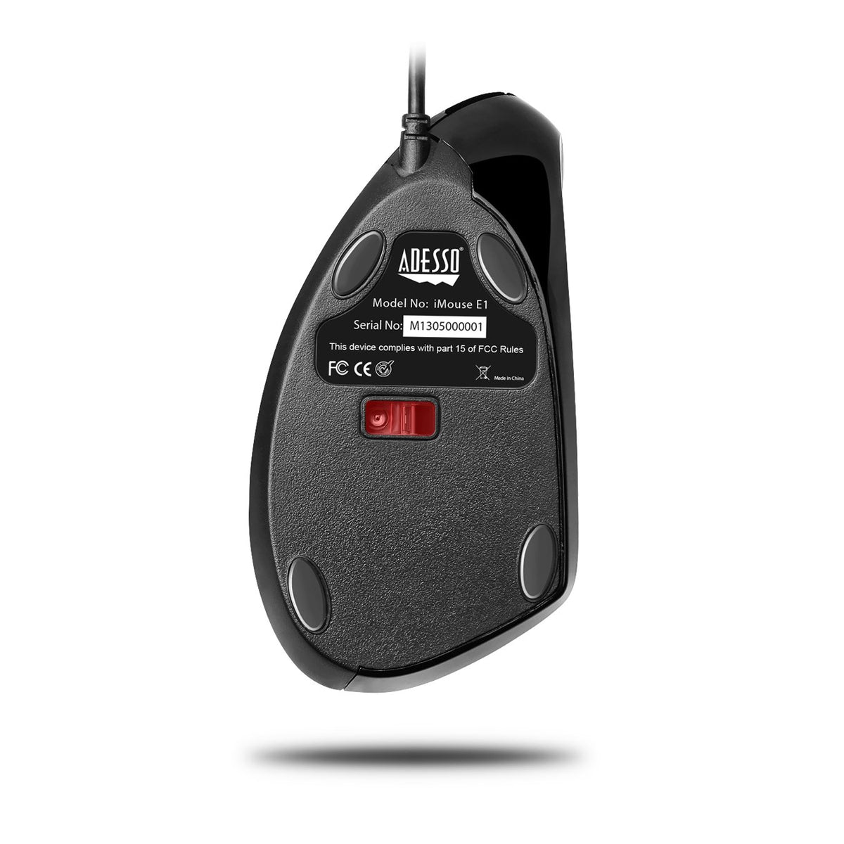 Adesso vertical mouse glowing ice-blue illumination providing low-light visibility