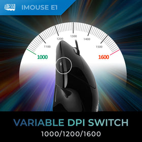 Adesso vertical mouse held in right hand demonstrating neutral handshake position