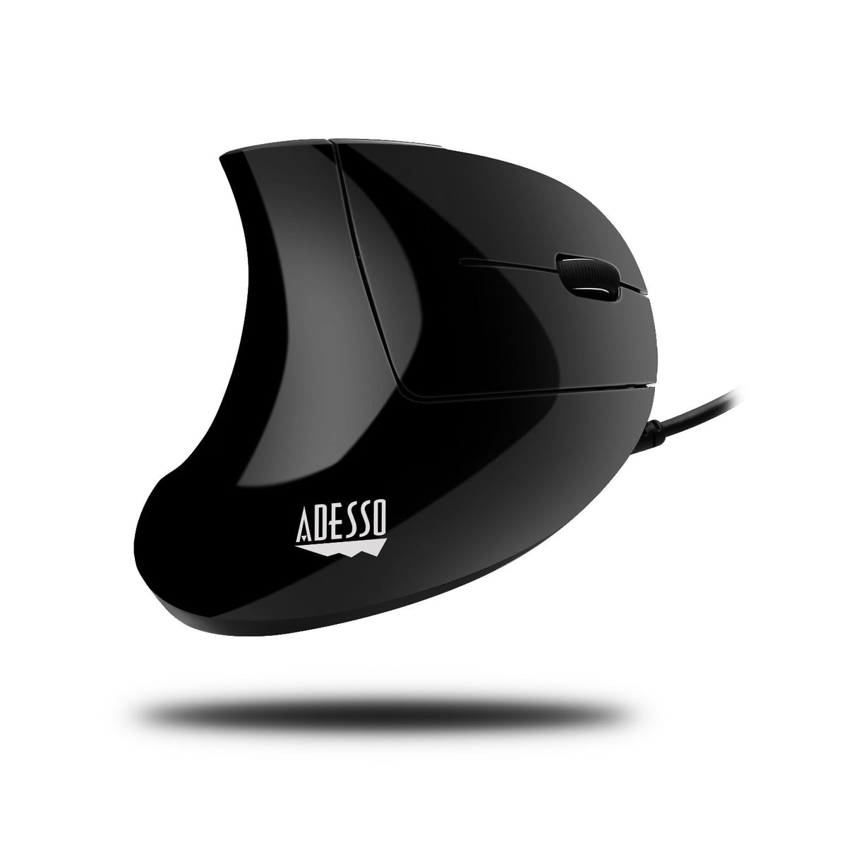 Adesso vertical mouse top view highlighting scroll area and DPI switch for quick control