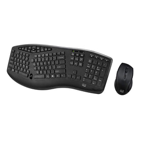 Adesso front view of keyboard and mouse showing compact wireless setup and clutter-free desk benefit