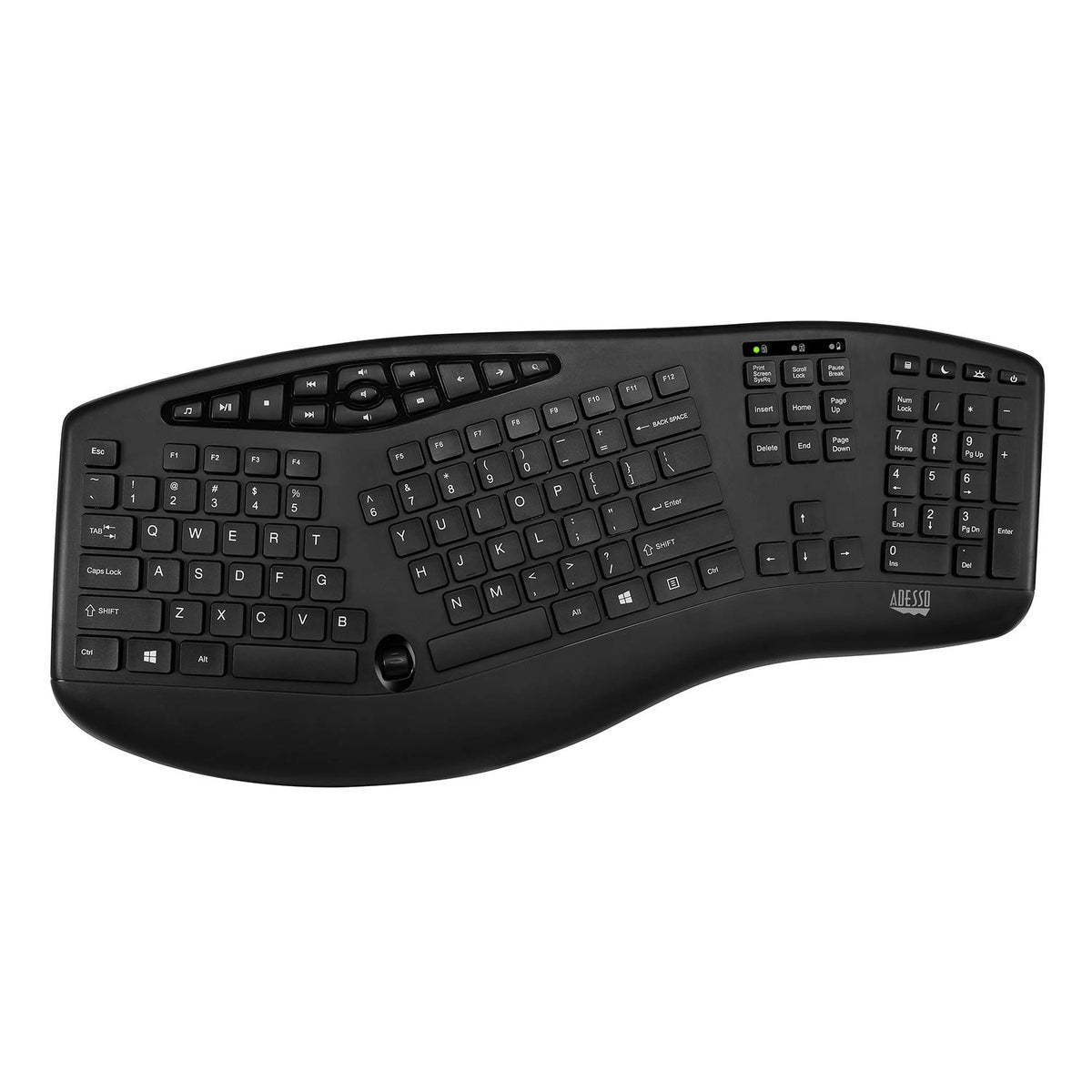 Adesso close-up of low-profile chiclet keycaps highlighting quieter, comfortable typing