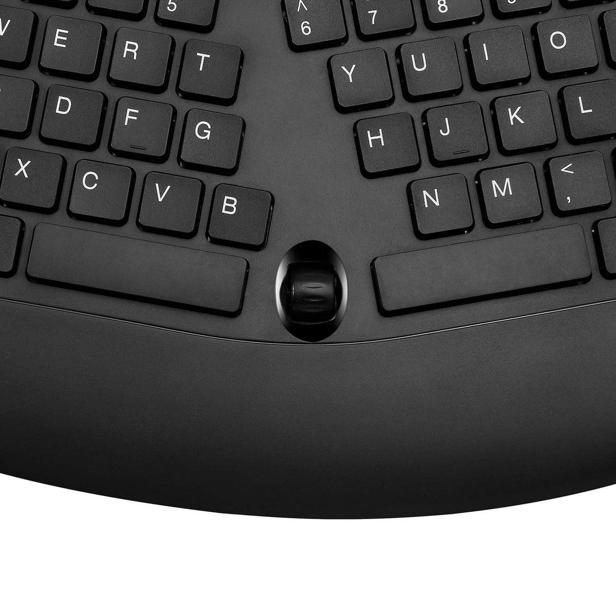Adesso keyboard with hand for scale illustrating comfortable key reach and reduced fatigue
