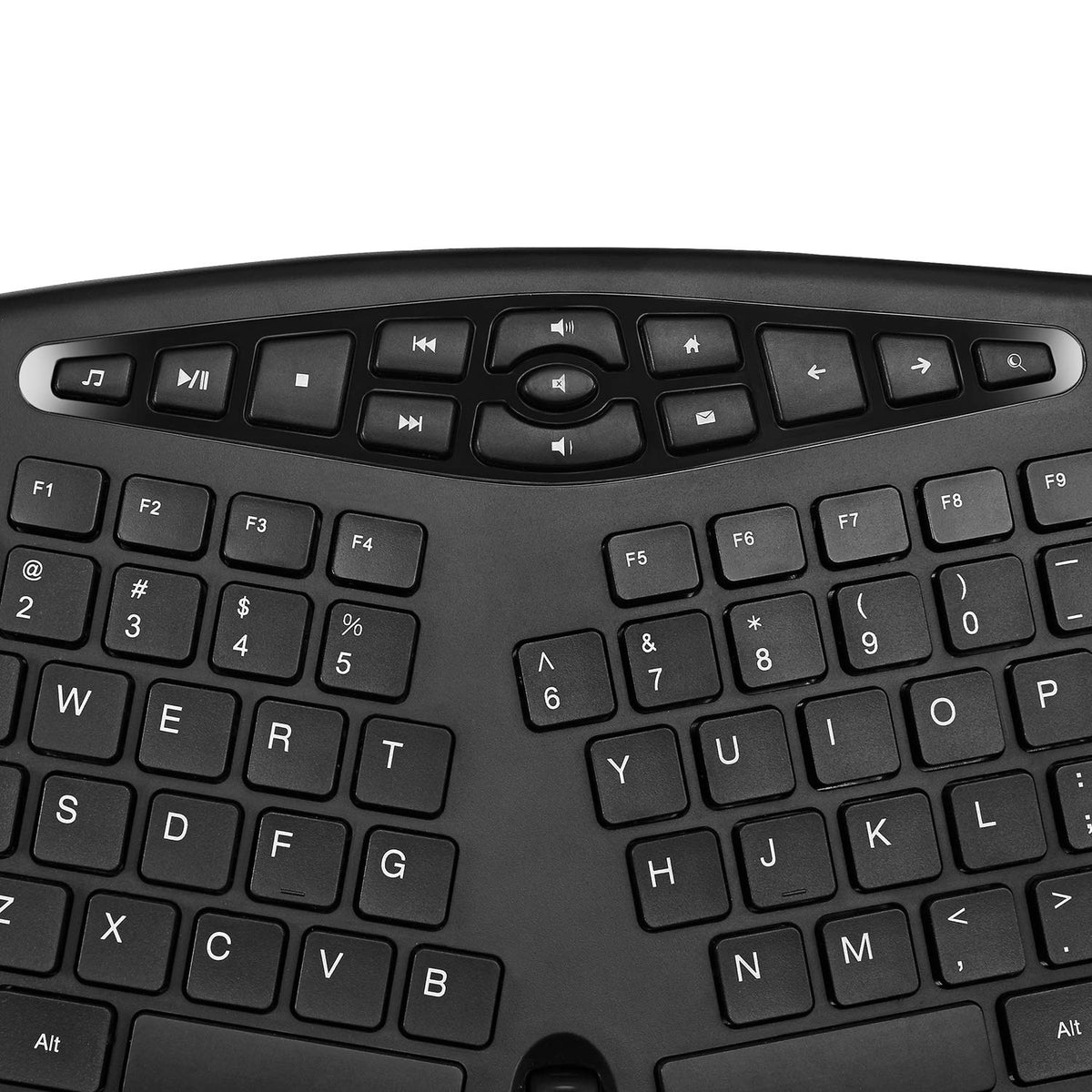 Adesso side profile of split keyboard showing sloped ergonomic design to reduce wrist strain