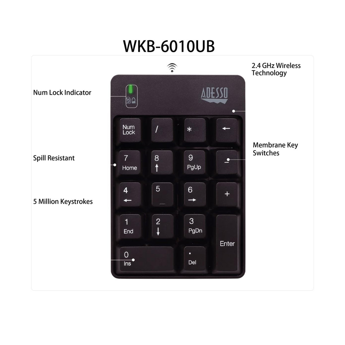 Adesso WKB-6010UB spill-resistant design protects against accidental spills during work