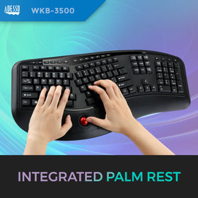 Adesso WKB3500UB built-in trackball for precise cursor control.