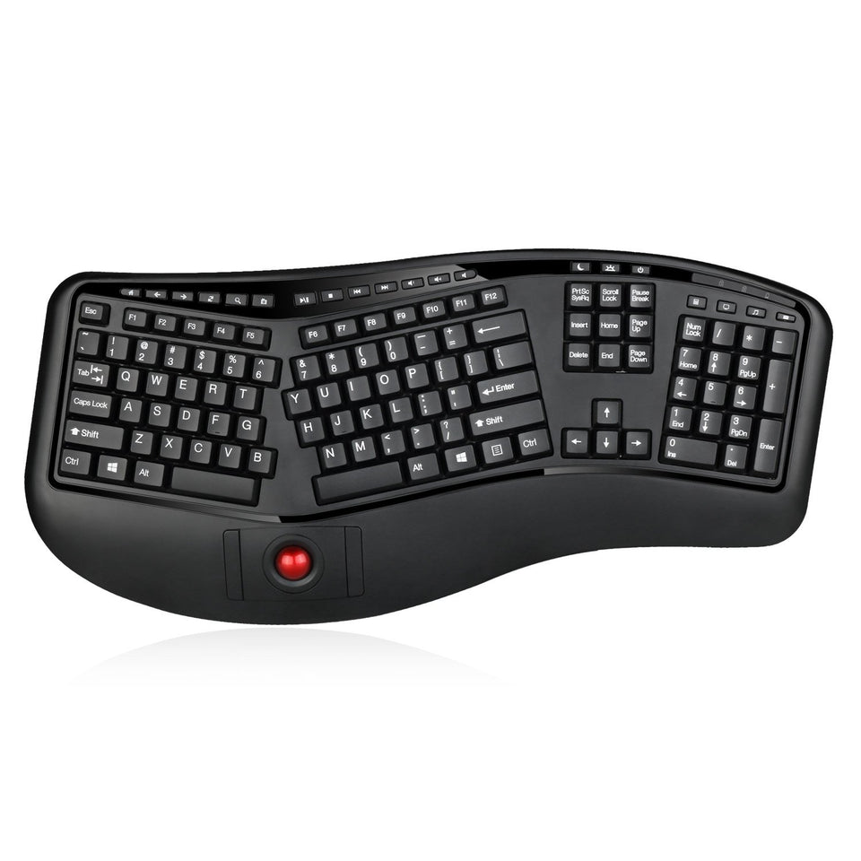 Adesso WKB3500UB front view showing wireless ergonomic keyboard for comfortable typing.