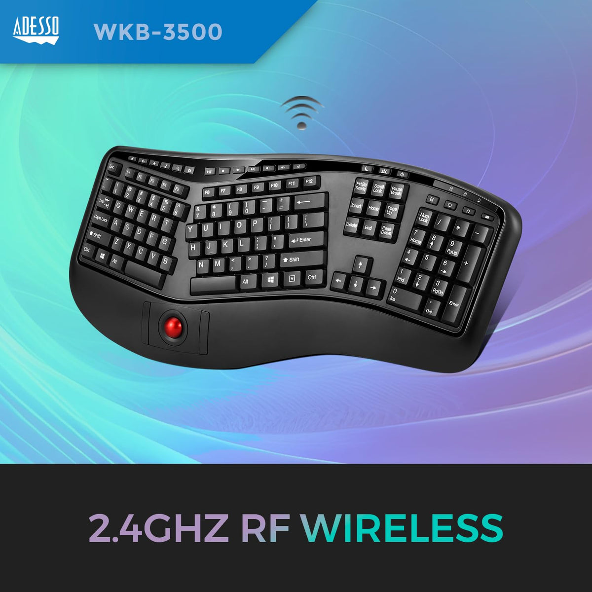 Adesso WKB3500UB split key design promotes natural hand positioning.