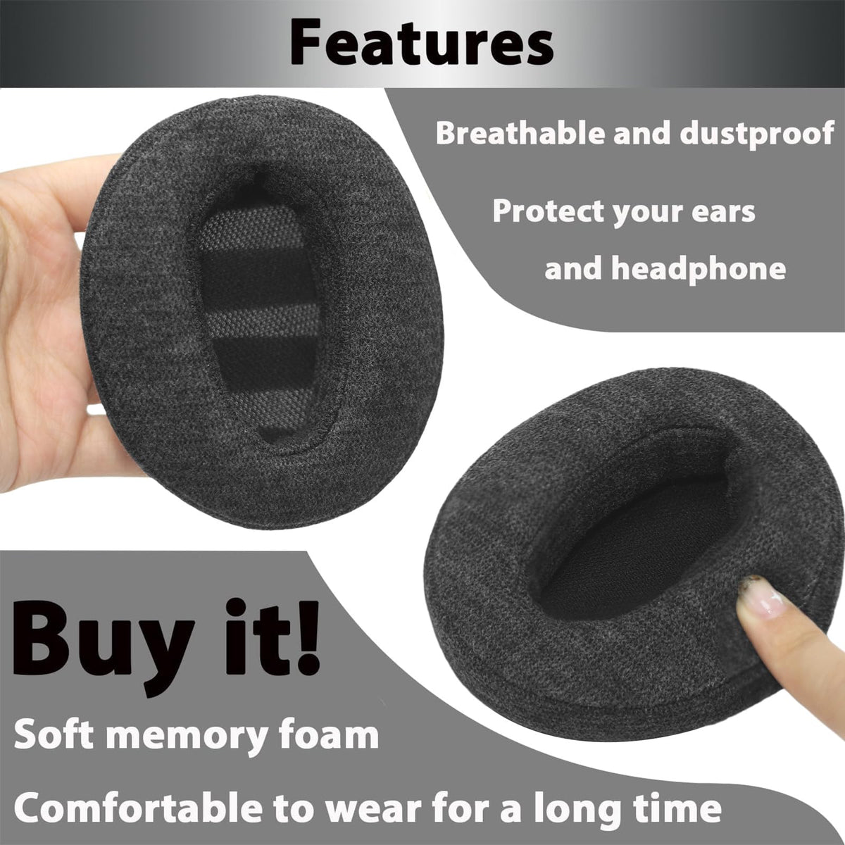 Adhiper velour ear pads with memory foam core for plush support