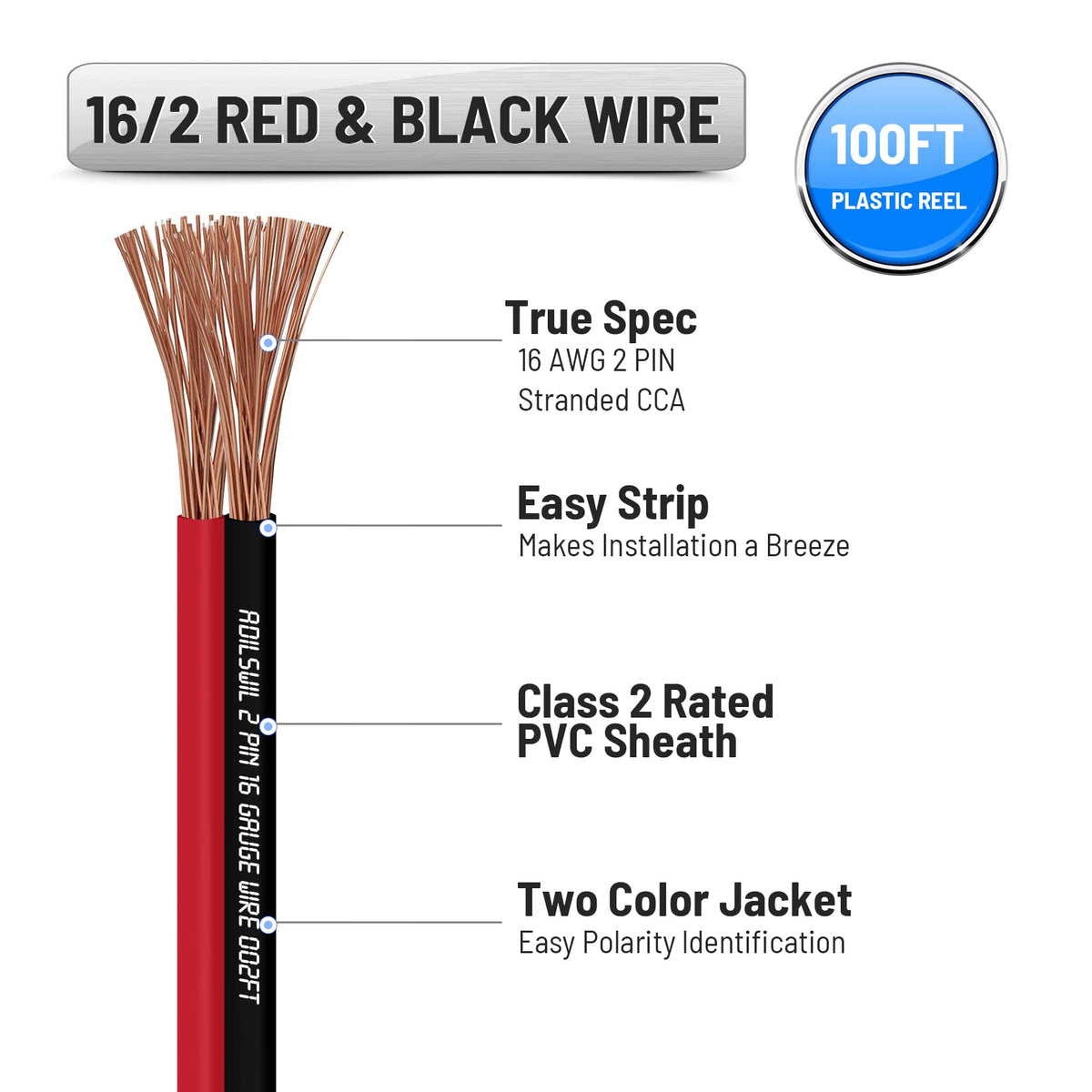 ADILSWIL 16AWG black speaker wire ideal for discreet installations behind furniture.