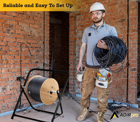 AdirPro with large reel installed showing support for 20 inch diameter and heavy loads