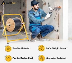 AdirPro with reel mounted in use displays easy cable dispensing and efficiency benefit