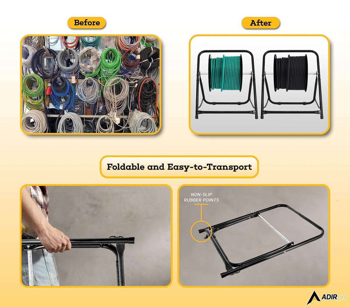 AdirPro scale comparison with hands showing lightweight eight pound frame for portability