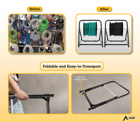 AdirPro scale comparison with hands showing lightweight eight pound frame for portability