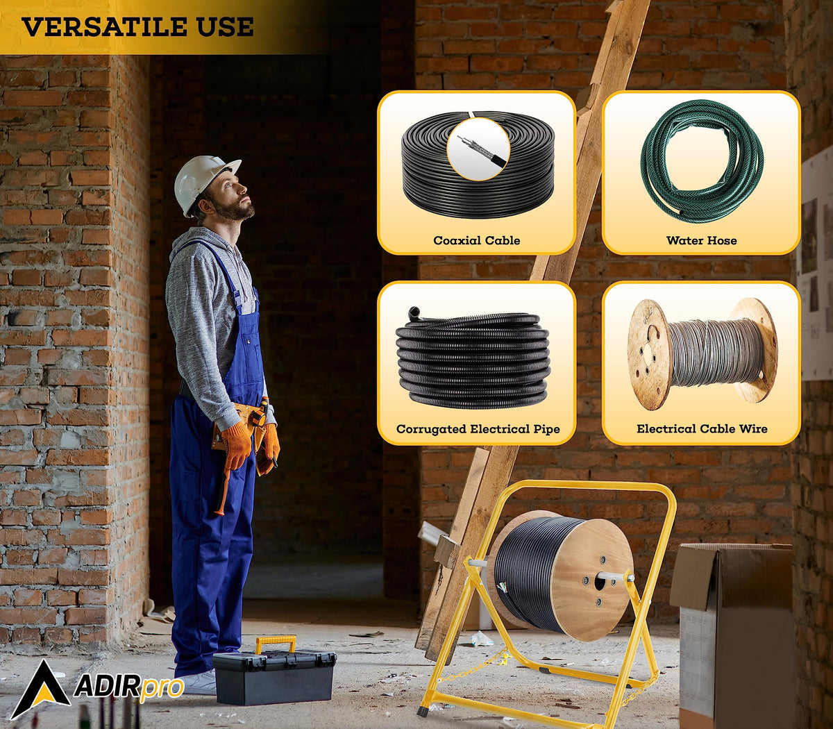 AdirPro yellow powder coat finish displays durable coating resisting jobsite wear benefit