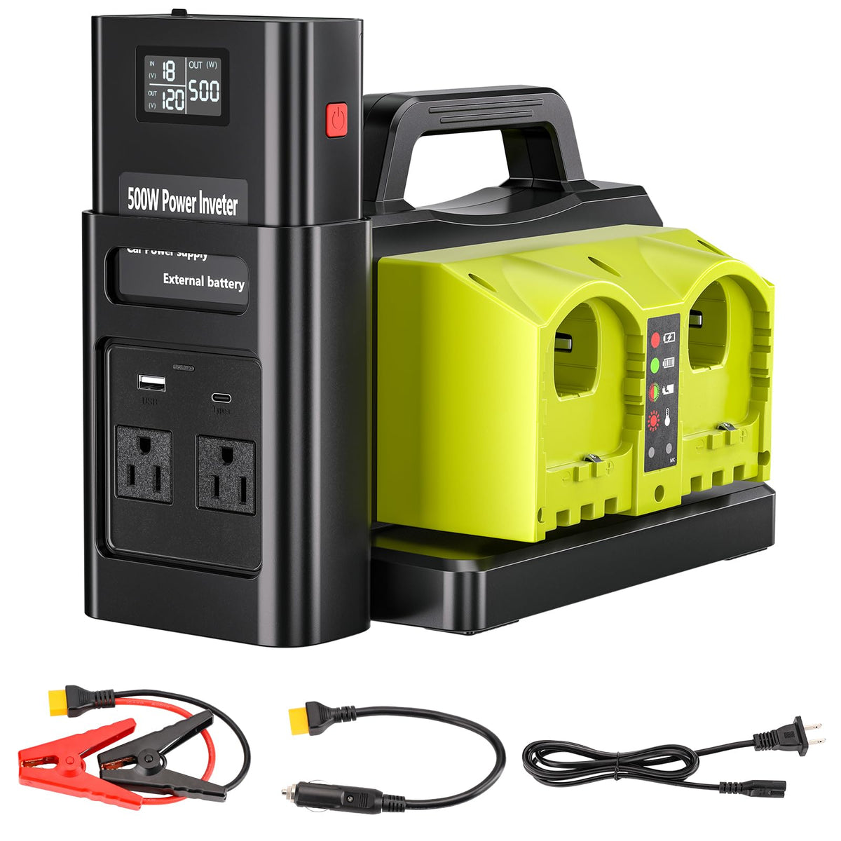 Adisipsoarin 500W inverter front view powering camping essentials with clean power.