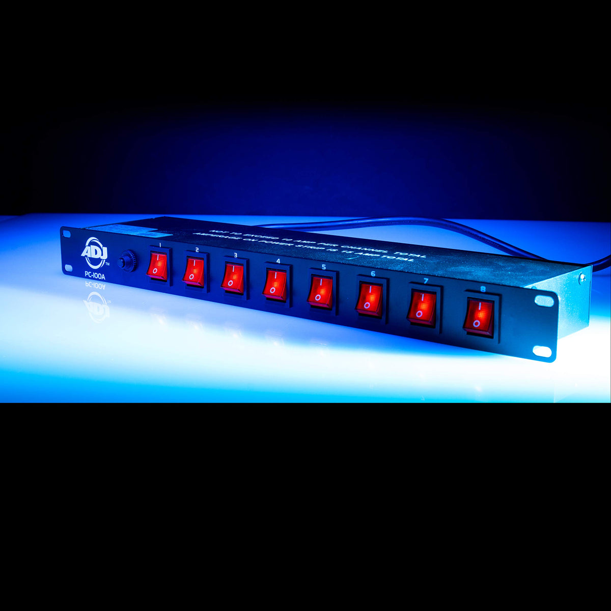 Cord management hub using the ADJ PC100A power center