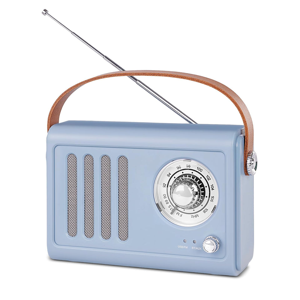 adoobox portable radio Bluetooth front view highlights the compact retro design with wireless streaming.