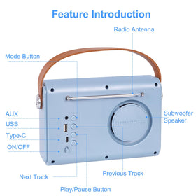 adoobox radio battery life 2500mAh is pictured to emphasize long playback between charges.