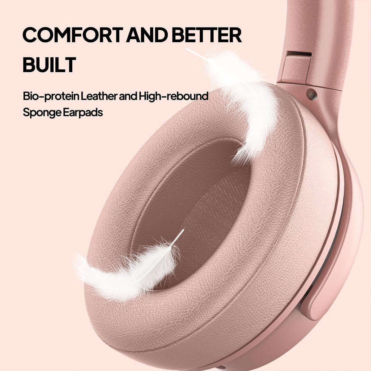 ADOOPE folded headphones beside included carrying bag for compact travel and protection
