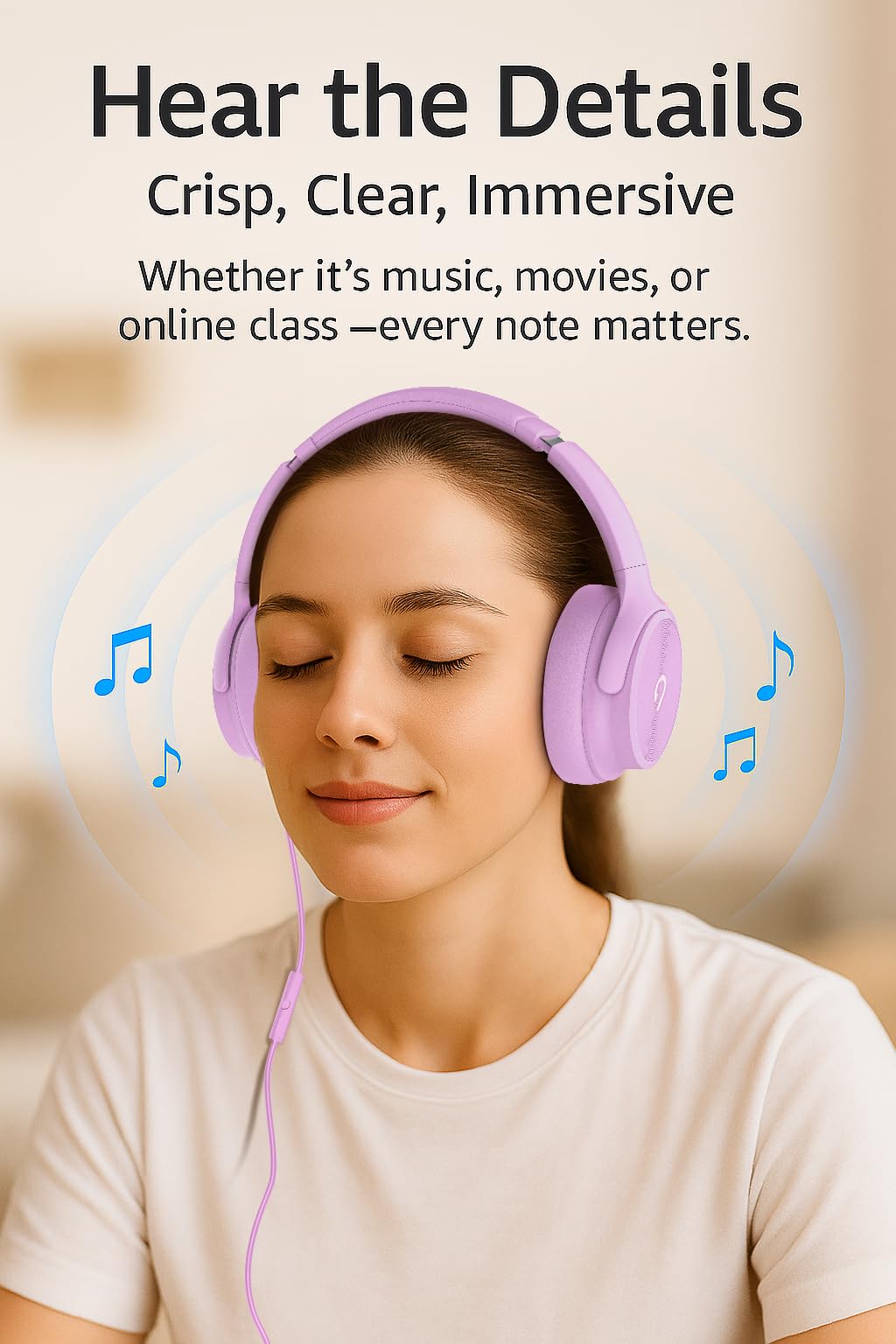 ADOOPE USB-C headphones pink microphone visible, ideal for clear calls