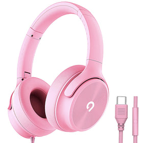 ADOOPE USB-C headphones pink side view offering immersive audio for daily listening
