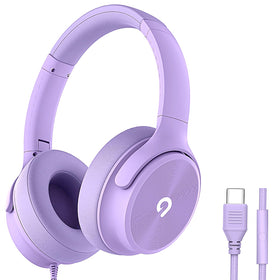 ADOOPE USB-C wired over-ear headphones purple close-up for immersive Hi-Fi audio on the move