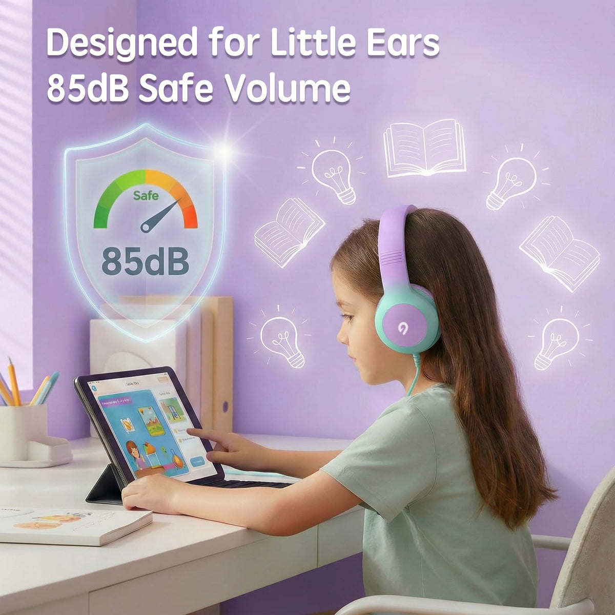 ADOOPE adjustable headband on kids headphones for growing comfort