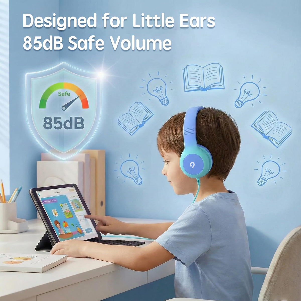 ADOOPE adjustable headband close-up showing comfortable fit for growing children