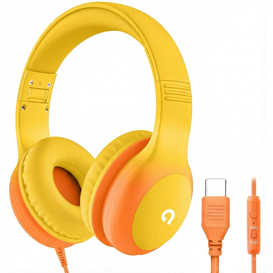 ADOOPE wired kids headphones with USB-C plug for tablets and laptops.