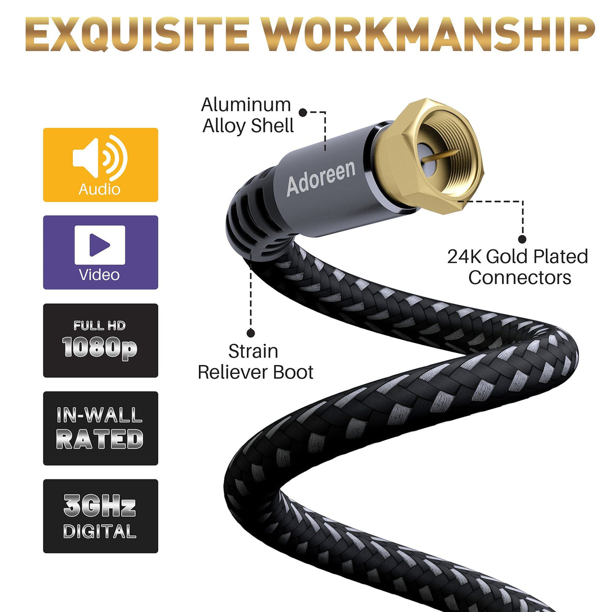 Adoreen 24K gold-plated connectors maintain solid conductivity.
