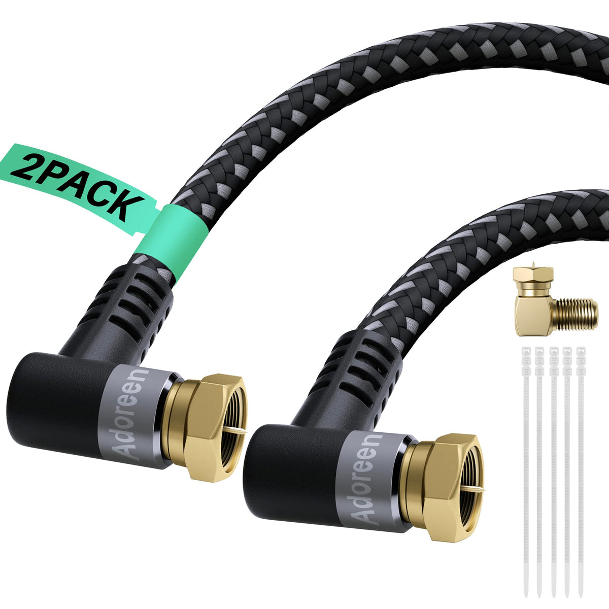 Adoreen 4 ft quad shield RG6 cable with right-angle connector for stable HD signal