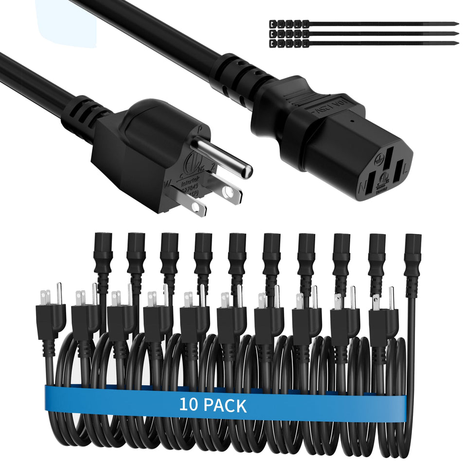Adoreen front view of 10-pack power cords showing compact packaging and organization benefit