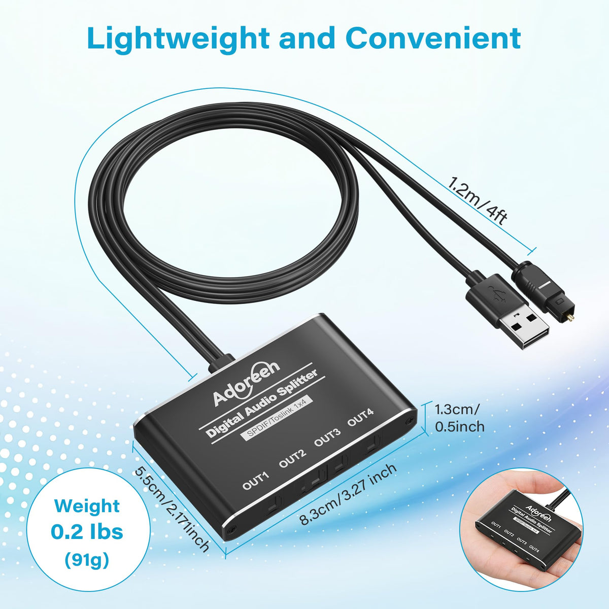 Adoreen 4-way splitter helps synchronize audio across TV, consoles, and soundbars.