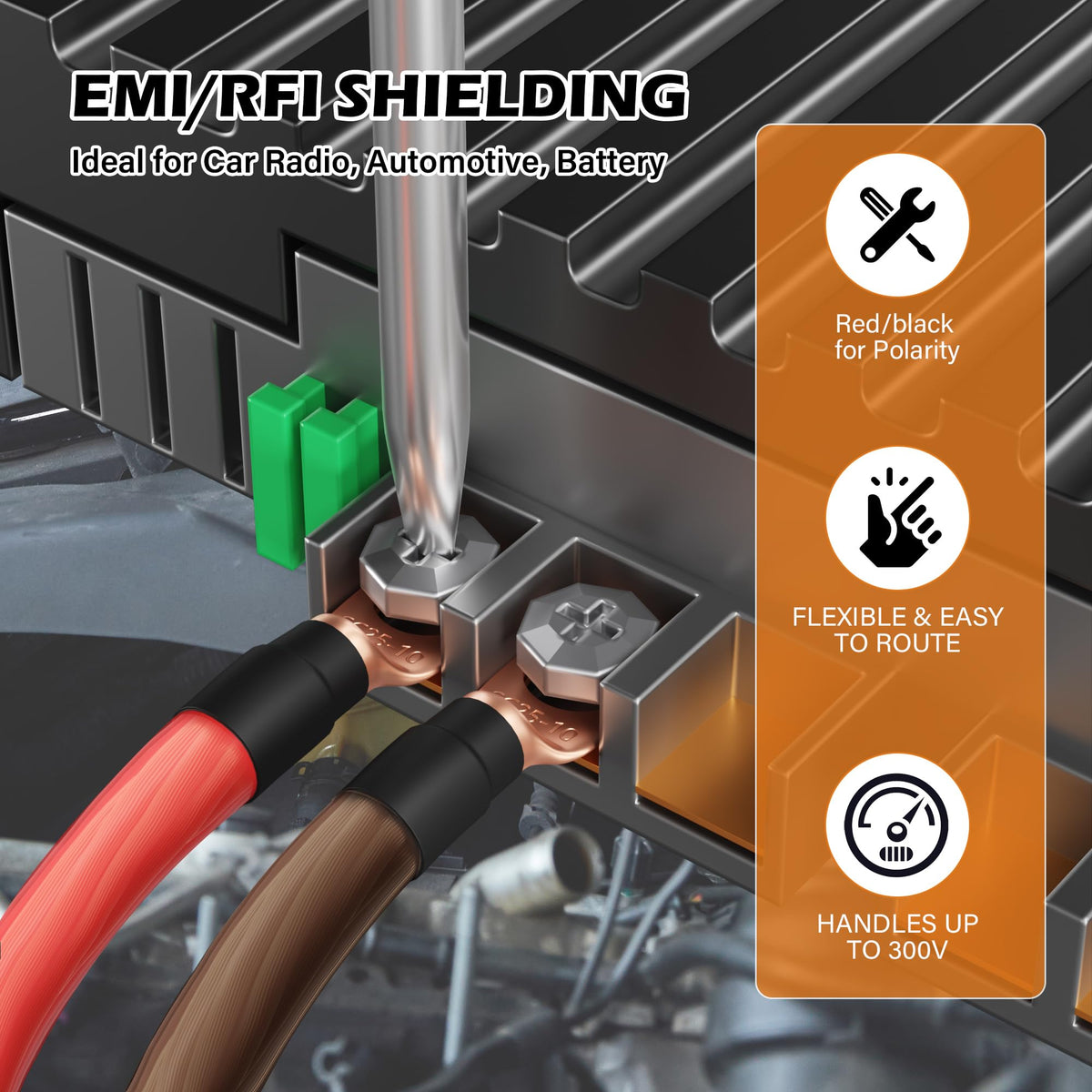 Adoreen cable next to measuring tape showing 35ft length and true 4 AWG diameter for planning