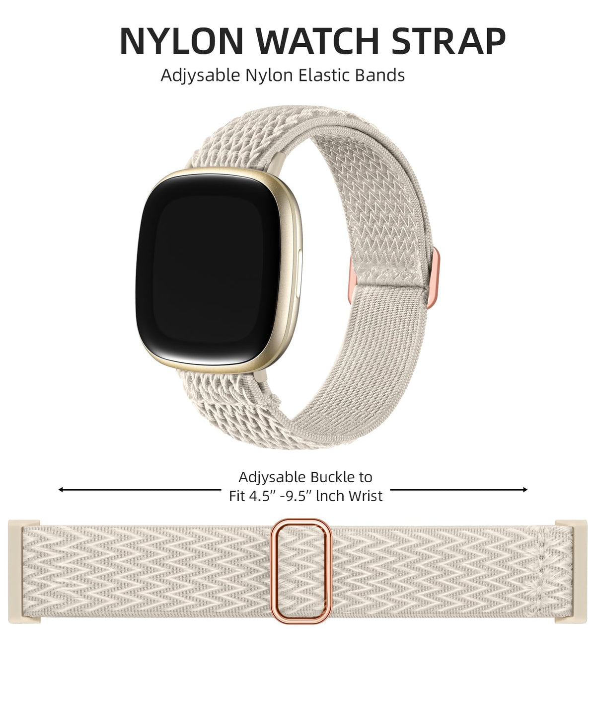 Adorve elastic nylon band for Versa 4 on wrist, secure fit