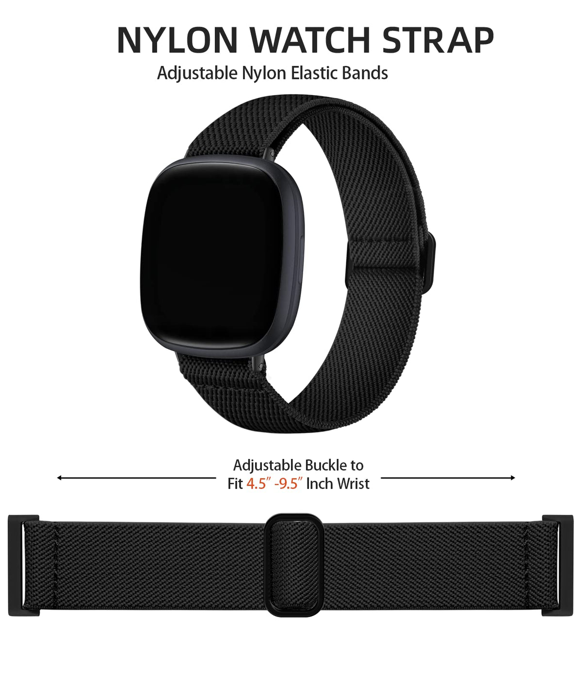 Adorve elastic nylon band Versa 3 on wrist demonstrates secure, snug fit during workouts.