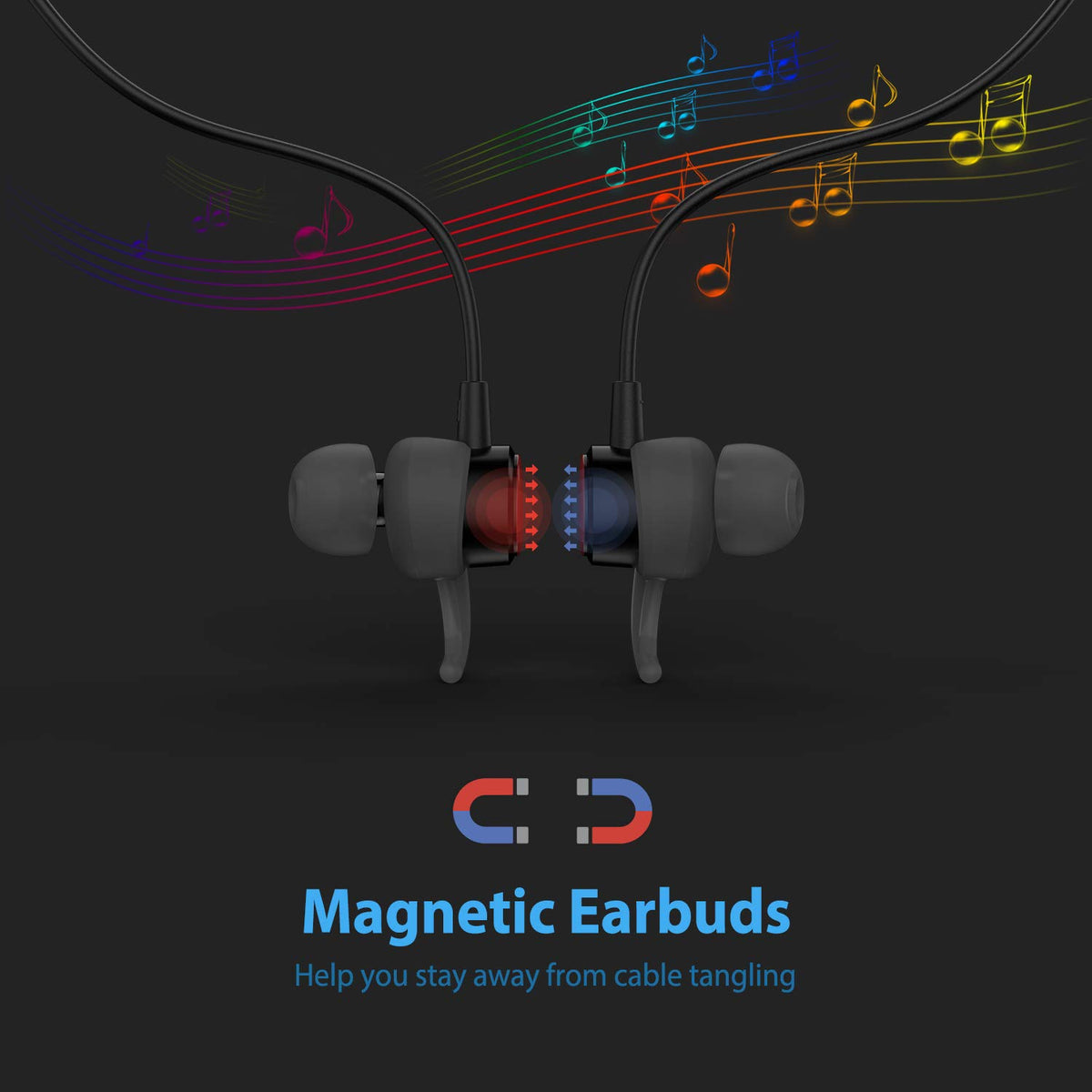 ADPROTECH magnetic earbuds clasped together to prevent tangles during storage