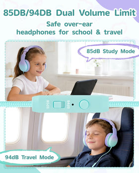 Aechorhy kids headphones with 3.5mm jack in purple-green for universal compatibility