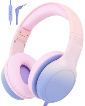 Aechorhy over ear kids headphones foldable in pink and blue for school and travel