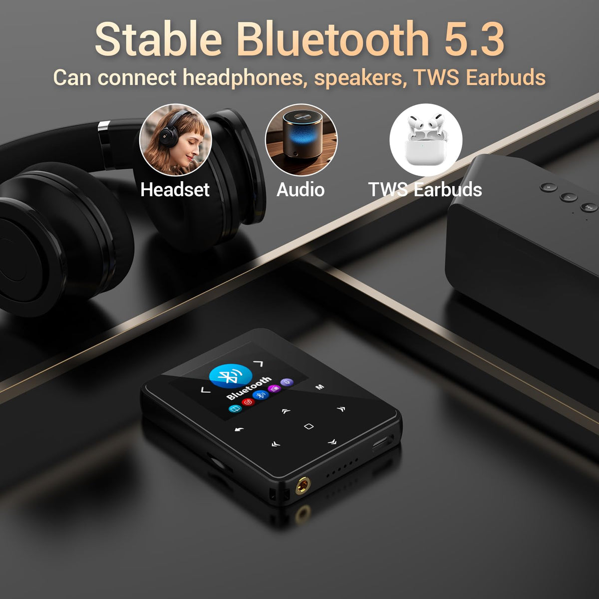 Aeheqkl 64GB MP3 player back view showing durable zinc alloy body