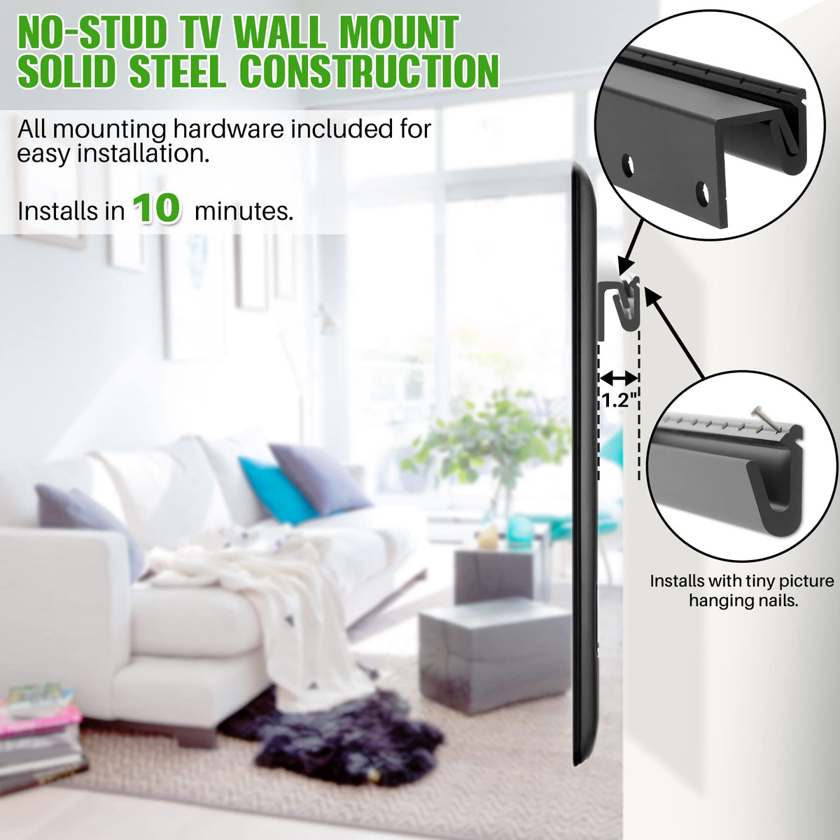 VESA compatibility from 100x100 to 600x400 suits many 32–75 inch TVs.