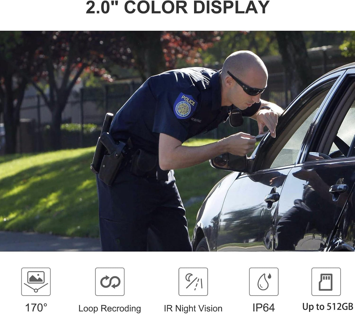 AeroTek 2K body camera 170-degree lens for broad situational awareness.